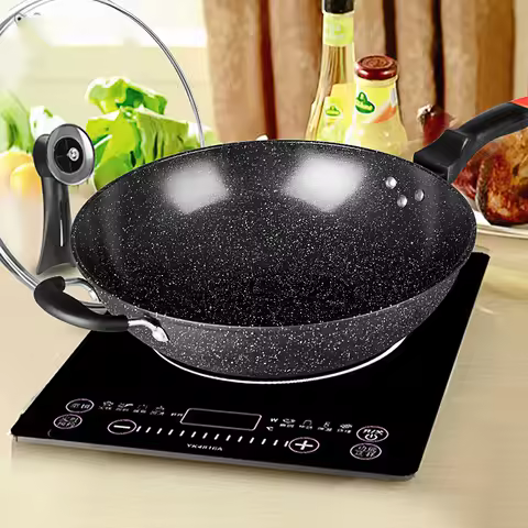 Pan Maifan Stone Wok Non-stick Pan No-smoke Induction Cooker Gas Stove 32CM34CM Stir-fry Iron Pot Co