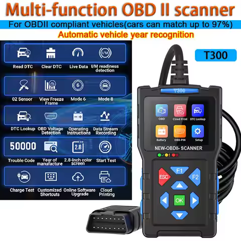 T300 OBD2 Diagnostic Tool Car Scanner Check Engine Fault Code Reader with Mode6 Mode8 I/M Scanning f