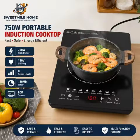 750W Portable Induction Cooktop 110V US Plug Countertop Induction Hot Plate with 8 Power Levels 180M