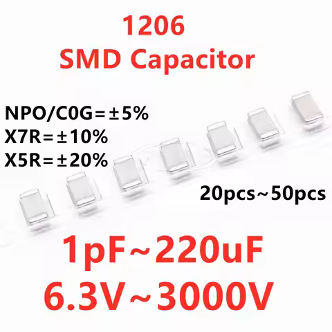 1206 SMD Capacitor 1PF2.2PF3.3PF4.7PF6.8PF10PF220PF330PF470PF680PF1NF22NF47NF10NF100NF0.1UF1UF2.2UF4