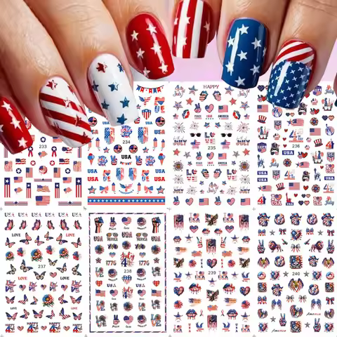 3D American Flag Nail Sticker 4th Of July Independence Day Design Firework/Flame/Bald Eagle Patrioti