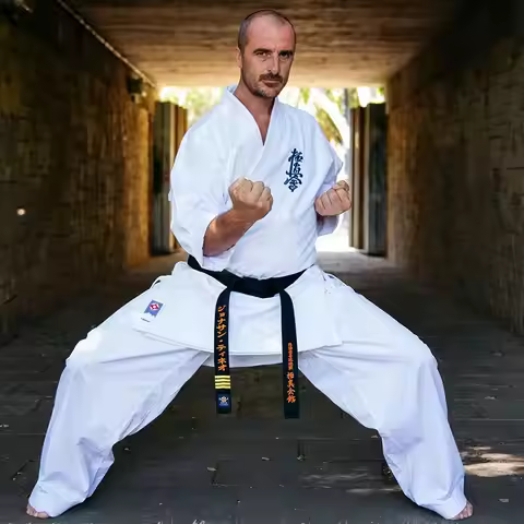 IKF Kyokushin Karate Black Belt Embroidery Japanese Martial Arts Sports Coach Master Cotton Scrub Wa