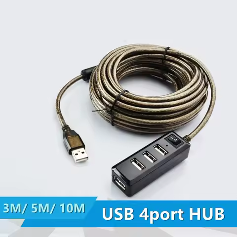 4Ports USB 2.0 HUB Extension Cable Male to Female Active Repeater Built-in IC Chipset Dual Shielded 