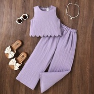 Young Girl Ditsy Floral Sleeveless Top & Loose Casual Pants Set Kids Two Pieces Outfit Girls Girls F