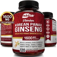 NutriFlair Korean Red Panax Ginseng 1600mg - 120 Vegan Capsules - High Strength Ginseng Root Ginsenosides Extract Powder Supplement - Energy, Focus, Women &amp; Men, Non-GMO