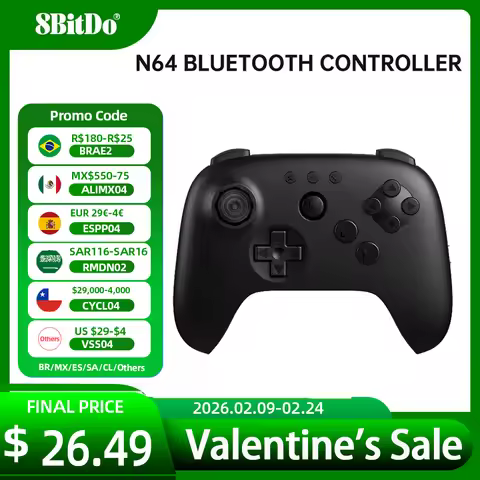 New 8Bitdo N64 Bluetooth Controller for Analogue 3D, Switch, Windows, and Android (Black) Gaming Gam