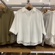 2025 Genuine NEW UNIQLO Japanese Womens 2025 New Fancy Half Open Collar Shirt/7 Sleeve Shirt Air Con