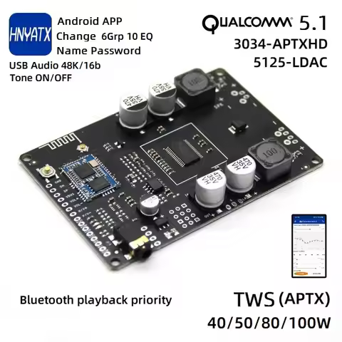 APP change name password EQ Bluetooth 5.1 Qualcomm LDAC QCC5125 APTXHD QCC3034 AUX TWS amplifier boa