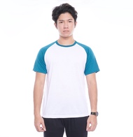 Santuy Kaos Raglan Pendek Badan Putih Lengan Hijau Tosca