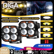 (Free Switch) 200W 5 Mode Motorcycle Light Spotlight IP68 Waterproof Mini Driving Lights