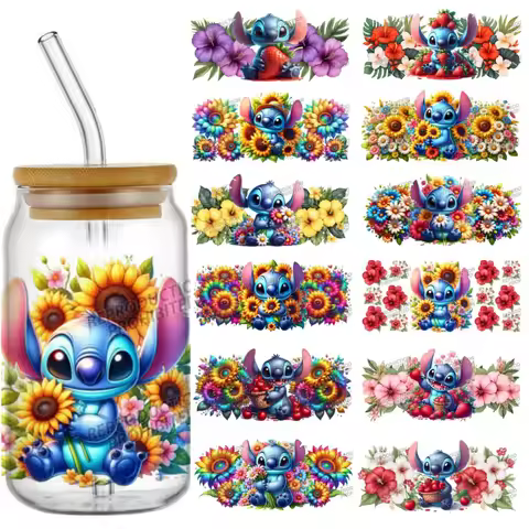 Funko Stitch Sunflower Series Decal 16oz Libbey UV DTF Cup Wrap Personal Custom Durable Waterproof L