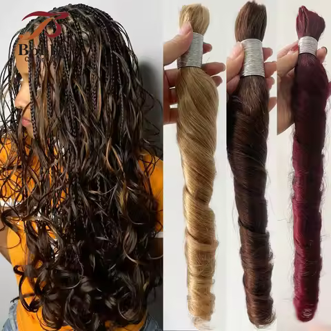 Boho Braiding Hair 100% Human Bulk for Blonde Brown #99J #30 Braids Loose Wave Romance Bouncy Curl H