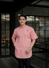 KLD Baju Koko Muslim Kurta Turki Modern Cotton Soft Warna Pink Salem Polos Lengan Pendek Saku Dada