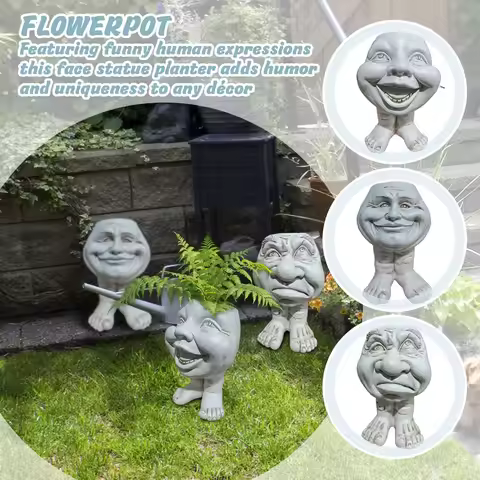 Funny Muggle Flower Pot Ornament,Weird Funny face expression carved flower pot,Outdoor garden Plante