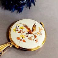 vintage jewelry PACINE 白琺瑯花鳥機械錶 項鍊 1880元