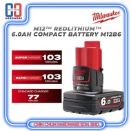 MILWAUKEE M12 RED LITHIUM-ION 6.0AH BATTERY ONLY-(B6 ASIA 6.0AH)