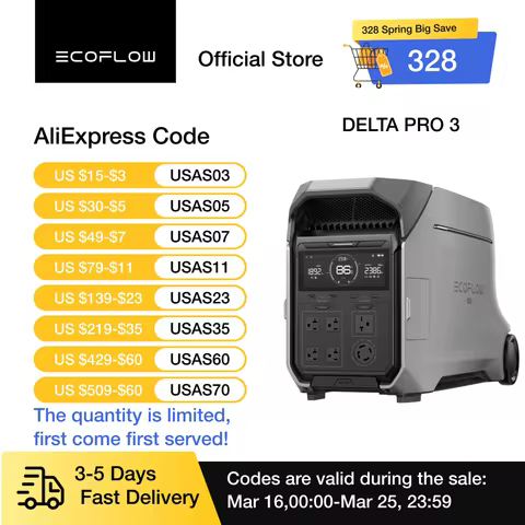 ECOFLOW DELTA Pro 3 Portable Power Station, 4000Wh LFP Battery, Expandable to 48kWh, 120/240V 4000W 