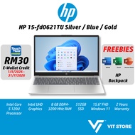 Laptop HP 15-fd0621TU Perak / Biru / Emas Intel Core C5-120U Intel UHD 8GB DDR4 512GB SSD 15.6" FHD 