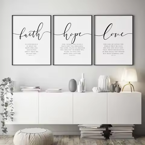 3pcs/Set Faith Hope Love Bible Verse Scripture Quote Hebrews 11 Wall Art Print Pictures For Christia