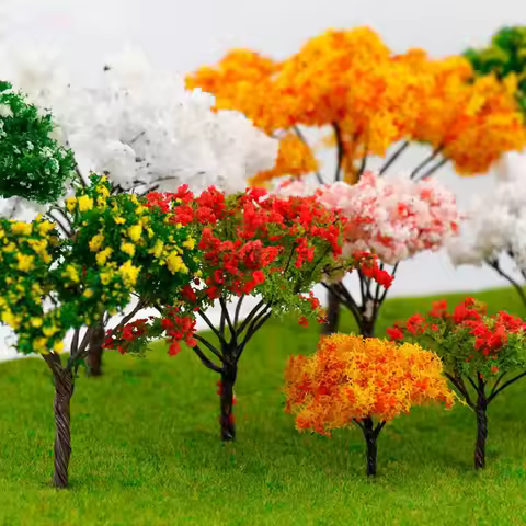 5PCS Artificial Scenery Pink Tree Willow Miniature Flower Tree Fairy Garden Houses Decoration Micro