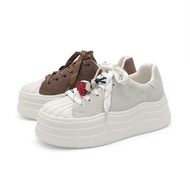 Genuine Leather White Shoes Casual Thick-Soled Biscuits ROBINLO (AYLMER Hazelnut Latte/White Apricot