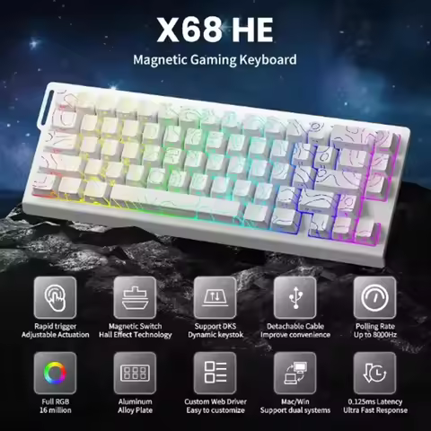 X68 HE Rapid Trigger Keyboard 8000Hz Magnetic 0.01mm RT Accuracy Wired Ergonomics Gaming Esports Key