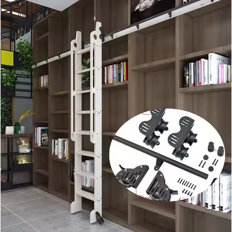 10FT(300cm) Retractable Sliding Library Hardware Kit No Ladder,Round Tube Rolling Ladder Track， Floo