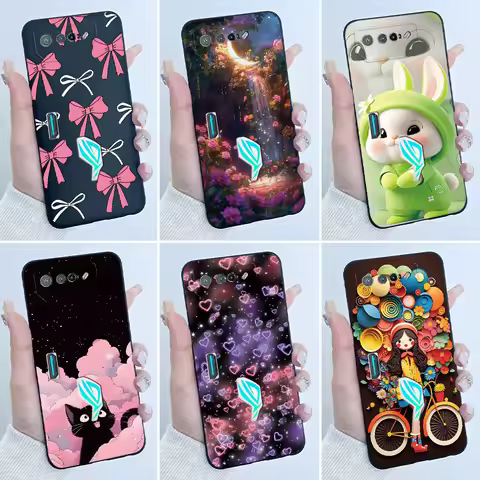 For Asus ROG Phone 7 Phone7 ROG7 AI2205-C Case Luxury Cute Love Rabbit Funny Slim Black Soft TPU Sil