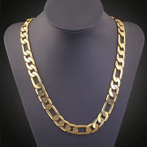 Luxury 24K 9999 Pure Gold real gold Men's Retro Figaro 3 to 1 Necklace Cuban Necklace