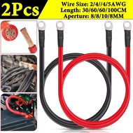 2Pcs 2/4/5AWG PVC Battery Connection Cable Copper Wire with Lugs Positive Negative Cable Red&Black E