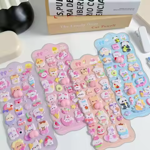 4PCS 3D Soft Cute Butt 3D Kids Stickers Squishy Animals Rabbit Bear Handmade Decor for Phone Cases B