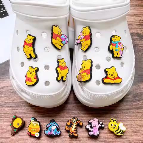 MINISO 1-20pcs Disney Cartoon Winnie The Pooh Shoe Charms Shoes Decoration Accessories Classic Clog 