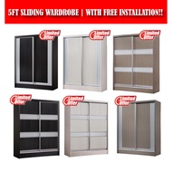 [Furniture Amart] LORAH 5 feet Sliding wardrobe in limewash Walnut brown Cupboard 5FT  (FREE ASSEMBL