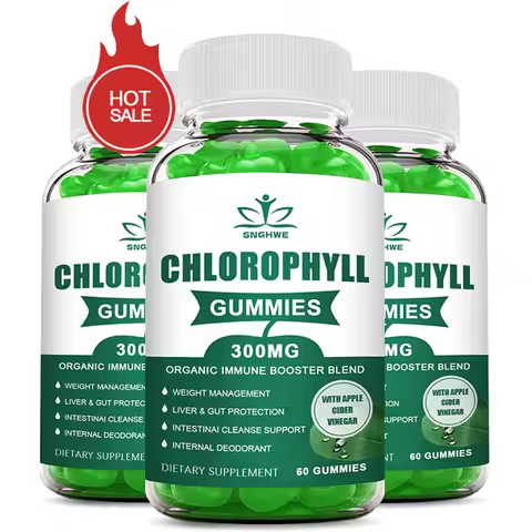 Chlorophyll Gummies-with ACV, Vitamin D3, C, E, B12 -Natural Deodorant, Energy Boost, Immune&Digesti
