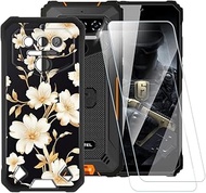 Golden Flowers Pattern Case Compatible with Oukitel WP23 Plus + [2 Pack] Screen Protector Tempered G