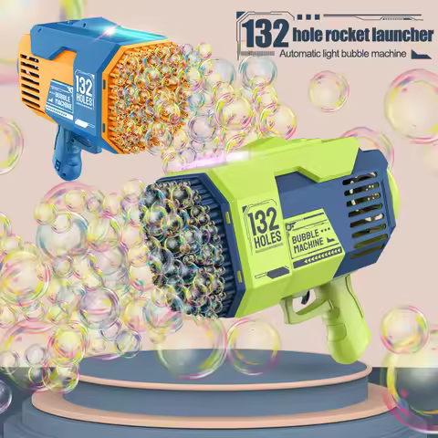 132 Holes Bubble Gun Rocket Soap Bubbles Machine Gun Shape Automatic Blower with Light Toys for Kids