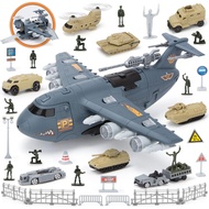 Military Airplane Toys, Army Toys Fighter Jet, Equipped with 8 Cars, Army Men's Truck Airplane Helic
