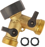 Garden Hose Splitter 2 Way Heavy Duty Brass Faucet Adapter With Long Handle For Gardening Water Hose