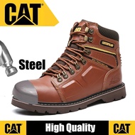 Caterpillar cow leather boots high-top tooling boots CAT safety boots anti-smashing steel finger Martin boots safety shoes