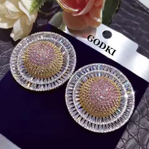 GODKI Fireworks Shell Pearl Stud Earrings for Women Wedding CZ Brincos boucle d'oreille 2022 Bohemia