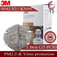 3M 9542 P2 / KN95 หน้ากากป้องกันฝุ่น PM2.5 ไวรัส และกลิ่น สายรัดศีรษะ บรรจุ 25 ชิ้น/กล่อง (3MMK9542Q