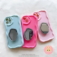 Mirror Holder Stand Case For Samsung Galaxy S23 Ultra S23 Plus S23+ S22+ S22 Ultra S22 S21 Plus S21 Ultra S21+ J7 Prime Cream Edge Candy Color Mirror Bracket Phone Case Cover