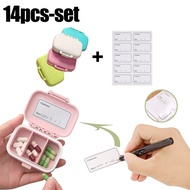14Pcs-Set Mini Portable Pill Organizer Box - With Planner Stickers,3 Compartment Pill Box Tablet Sto