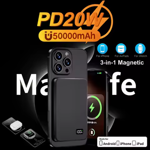 Original 50000mAh Powerbank Qi2 Magnetic Wireless Portable Charger External Spare Battery For iPhone