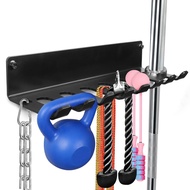Gym Rack Organizer, Home Gym Accessories Hanger, Wall Mount Hooks for Olympic Barbells, Row Handles,