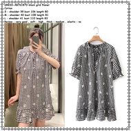 Sale Ab761870 Casual Mini Dress Bunga Kotak Hitam Putih Wanita Korea