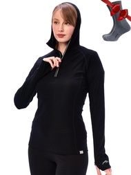 Merino Wool Hoodie Women - Slim Fit 100% Merino Wool Base Layer Women Half Zip Thermal Long Sleeve S