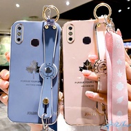 casing Huawei Y7A Case Y6P Y9S Y9A Y7 Y6 Y9 Prime Y7 Pro P20 Lite 2019 Case Luxury Texture Maple Leaf Wristband Hanging Neck Lanyard Phone Case Cover