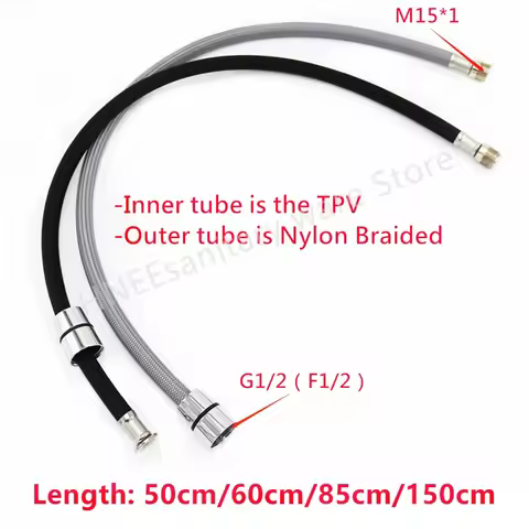 50cm/60cm/85cm/150cm F1/2 M15*1 Nylon Braided Flexible Water Hose For Kitchen Pull Out Faucet Hose S
