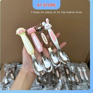 Mobanina Children's Spoon, 316 Stainless Steel Tableware Baby Spoon, Portable Cartoon Animal Rice Sp